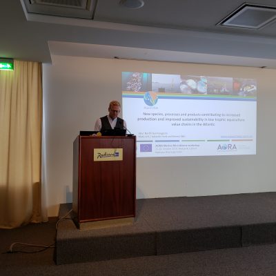 Valur N. Gunnlaugsson, of Matís, presenting AquaVitae at AORA workshop.