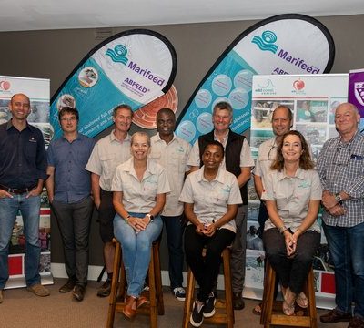 AquaVitae group photo of case studies os sea and land-based IMTA, and sea cucumber in South Africa. Photograph: Gareth Yearsley