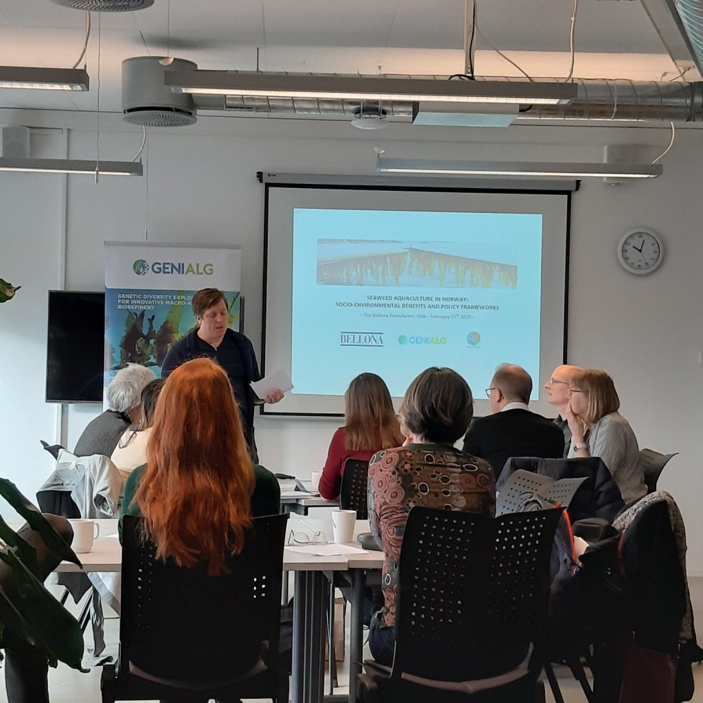 Stefan Erbs of Bellona introduces workhop on seaweed production in Norway by AquaVitae and Genialg.
