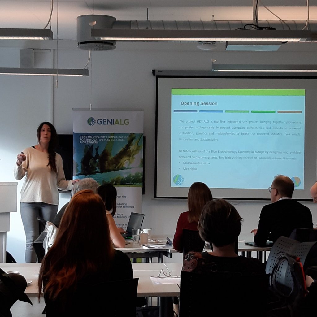 Itziar Burges of CIIMAR introduces workshop on seaweed production in Norway by AquaVitae and Genialg.