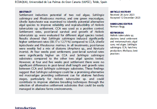 Optimising abalone settlement Gercende Courtois