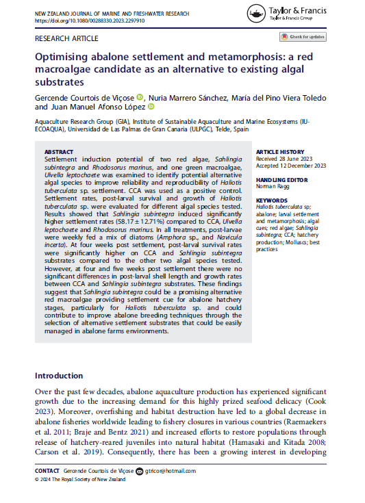 Optimising abalone settlement Gercende Courtois